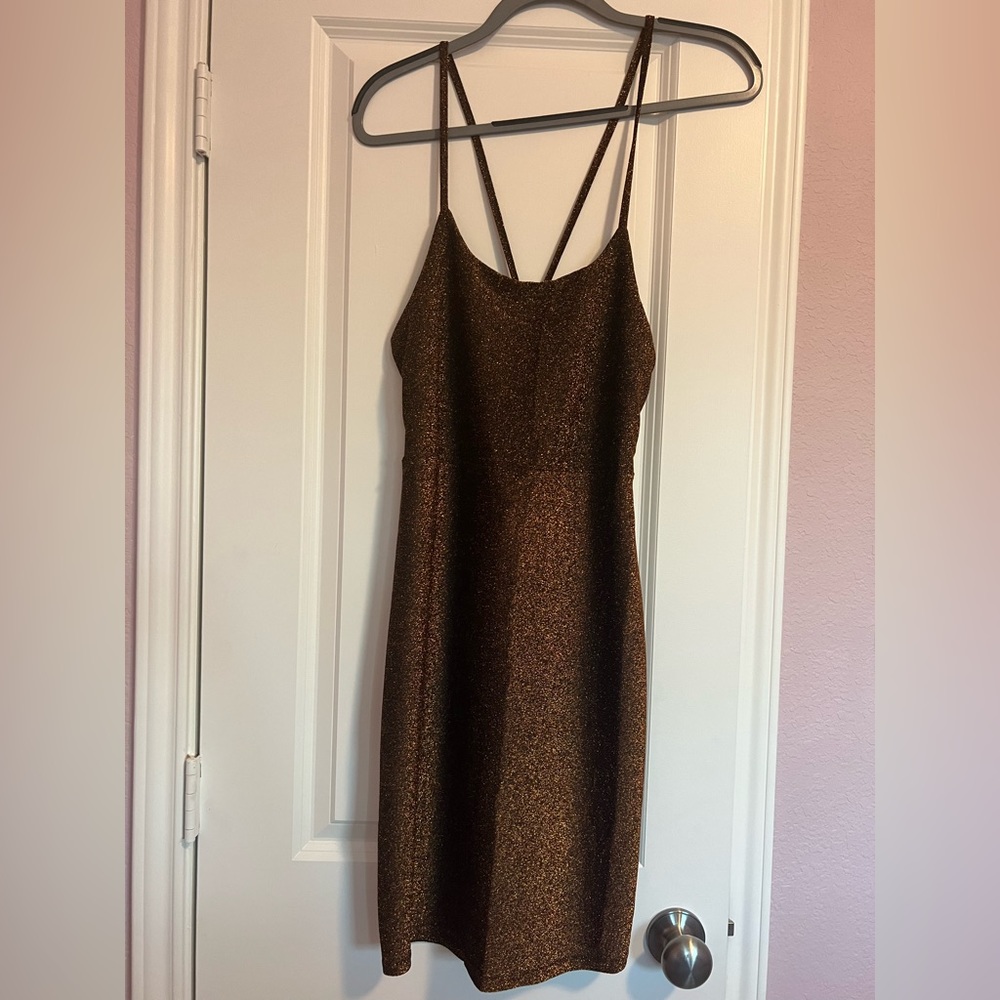 Black and gold mini dress